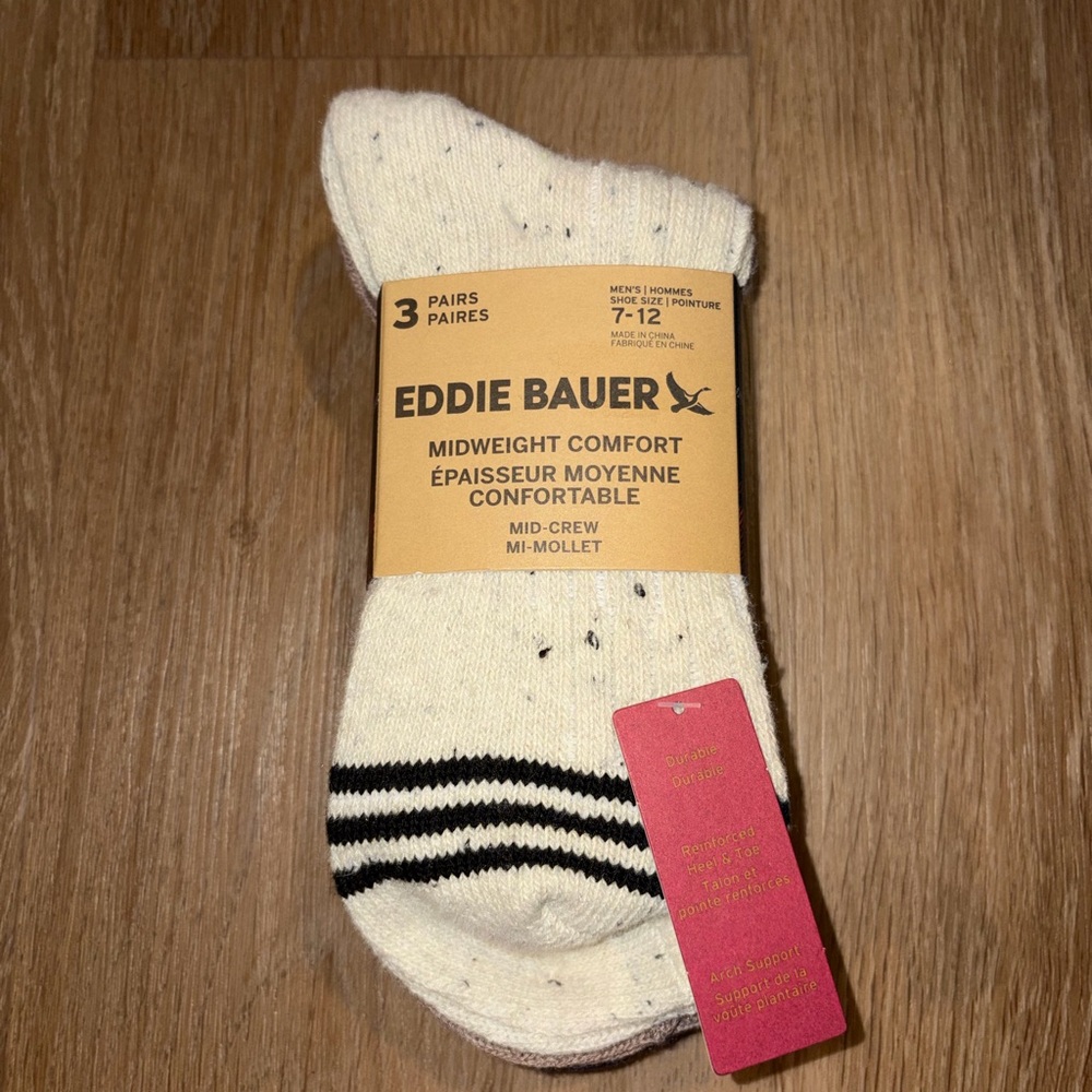 Eddie Bauer Men’s Mid Weight Comfort Socks 3 Pairs New